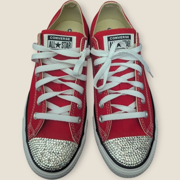 Converse All Stars Shoes - Custom Red Converse Chuck Taylor All-Star Sneaker Embellished w/ Rhinestones